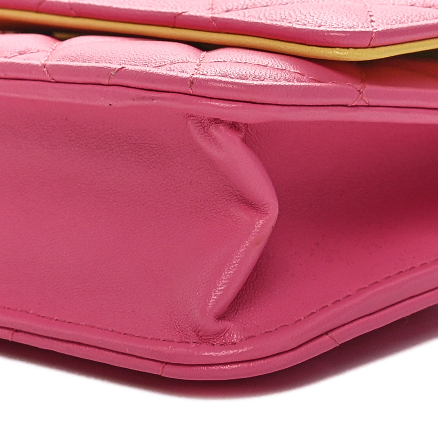 Lambskin Quilted Wallet On Chain WOC Pink Yellow