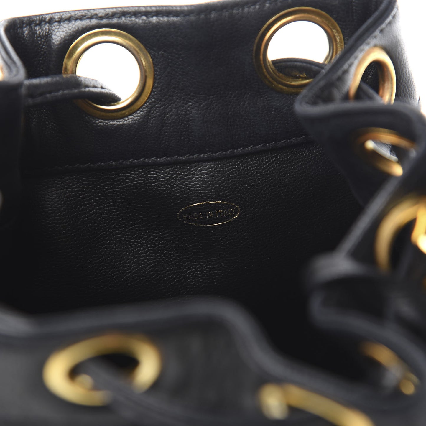 Lambskin Drawstring Bucket Bag Black