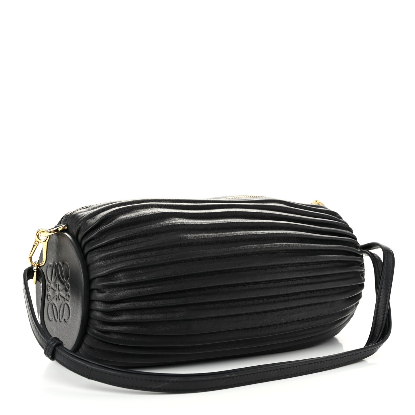Lambskin Pleated Bracelet Pouch Shoulder Bag Black