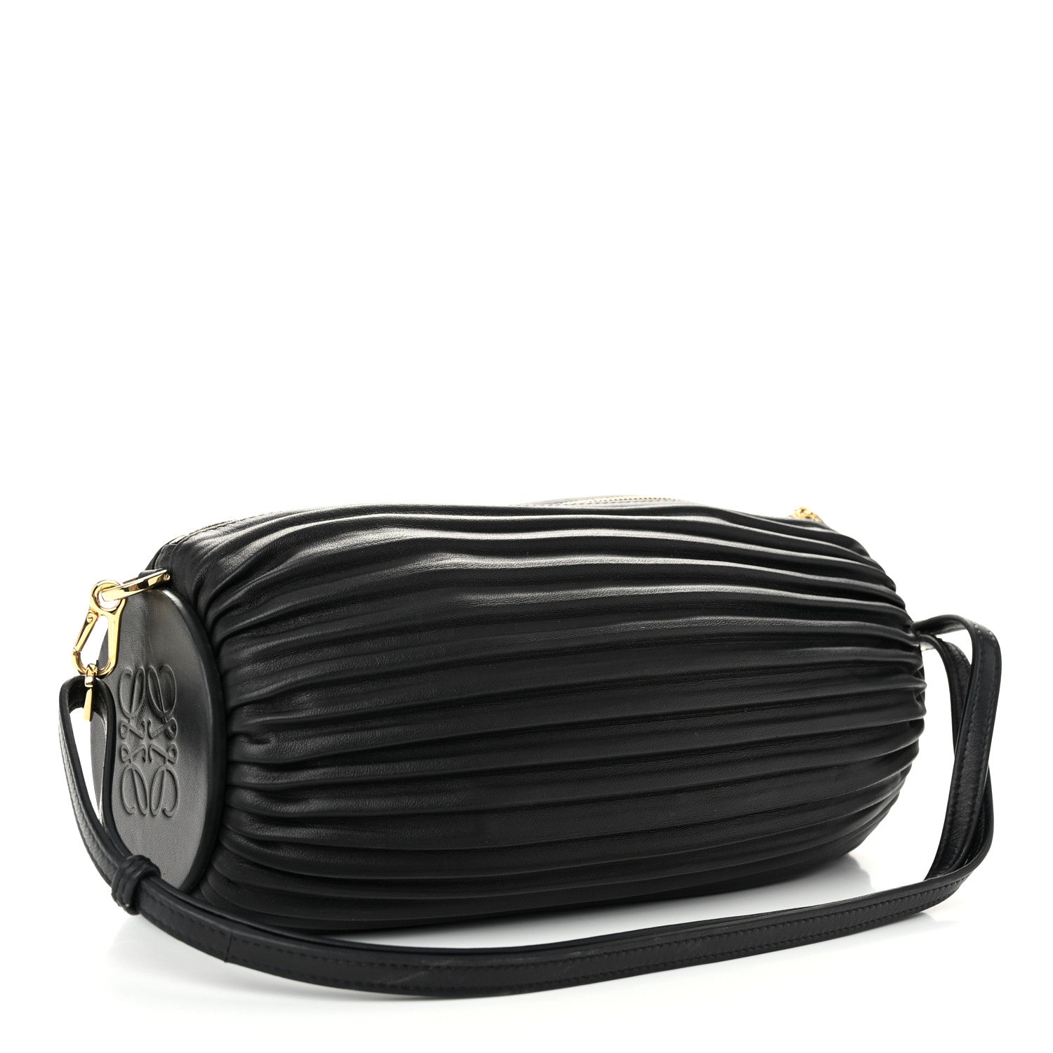 Loewe Lambskin Pleated Bracelet Pouch Shoulder Bag Black 3 of 9