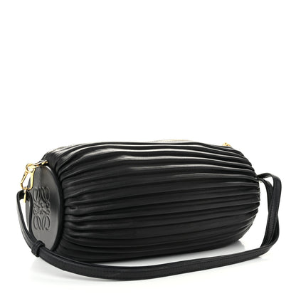 Loewe Lambskin Pleated Bracelet Pouch Shoulder Bag Black 3 of 9