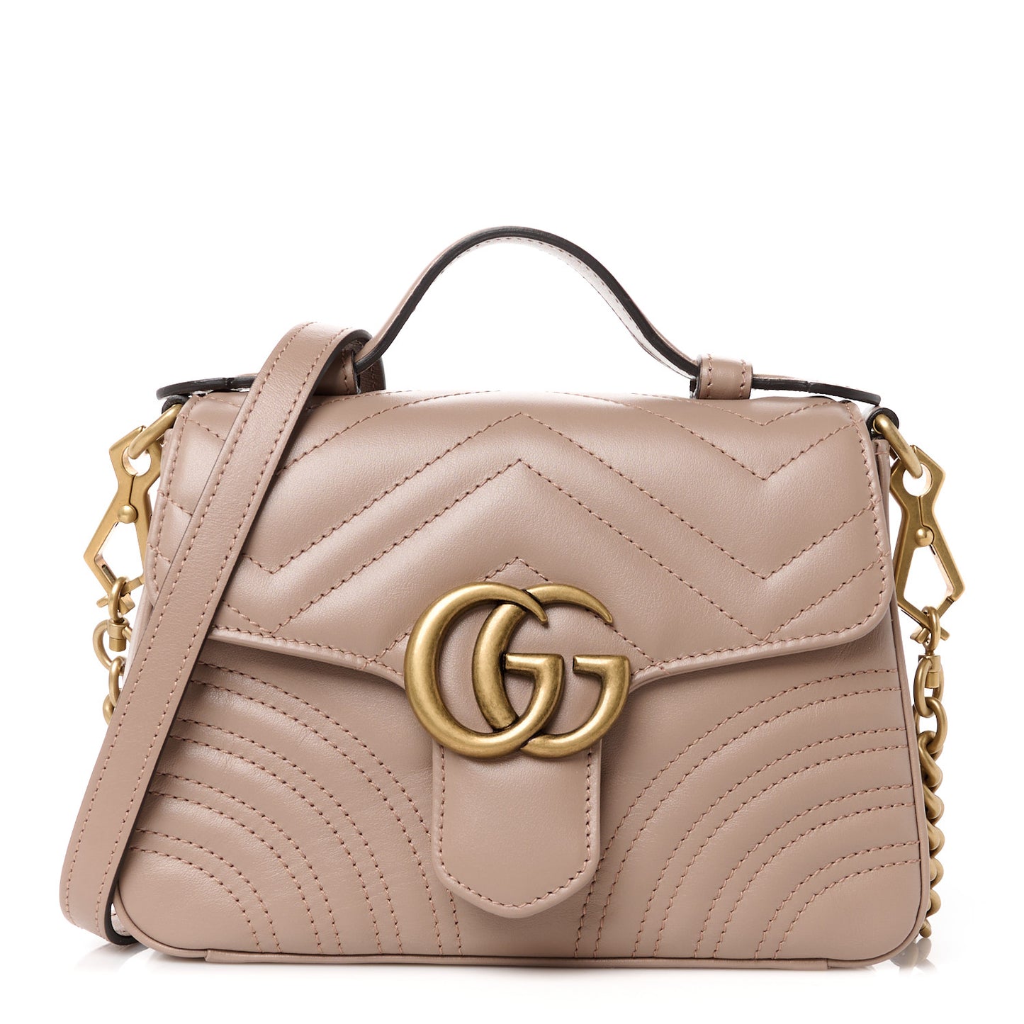 Calfskin Matelasse Mini GG Marmont Top Handle Shoulder Bag Porcelain Rose