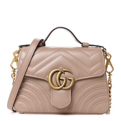 Gucci Calfskin Matelasse Mini GG Marmont Top Handle Shoulder Bag Porcelain Rose 1 of 11