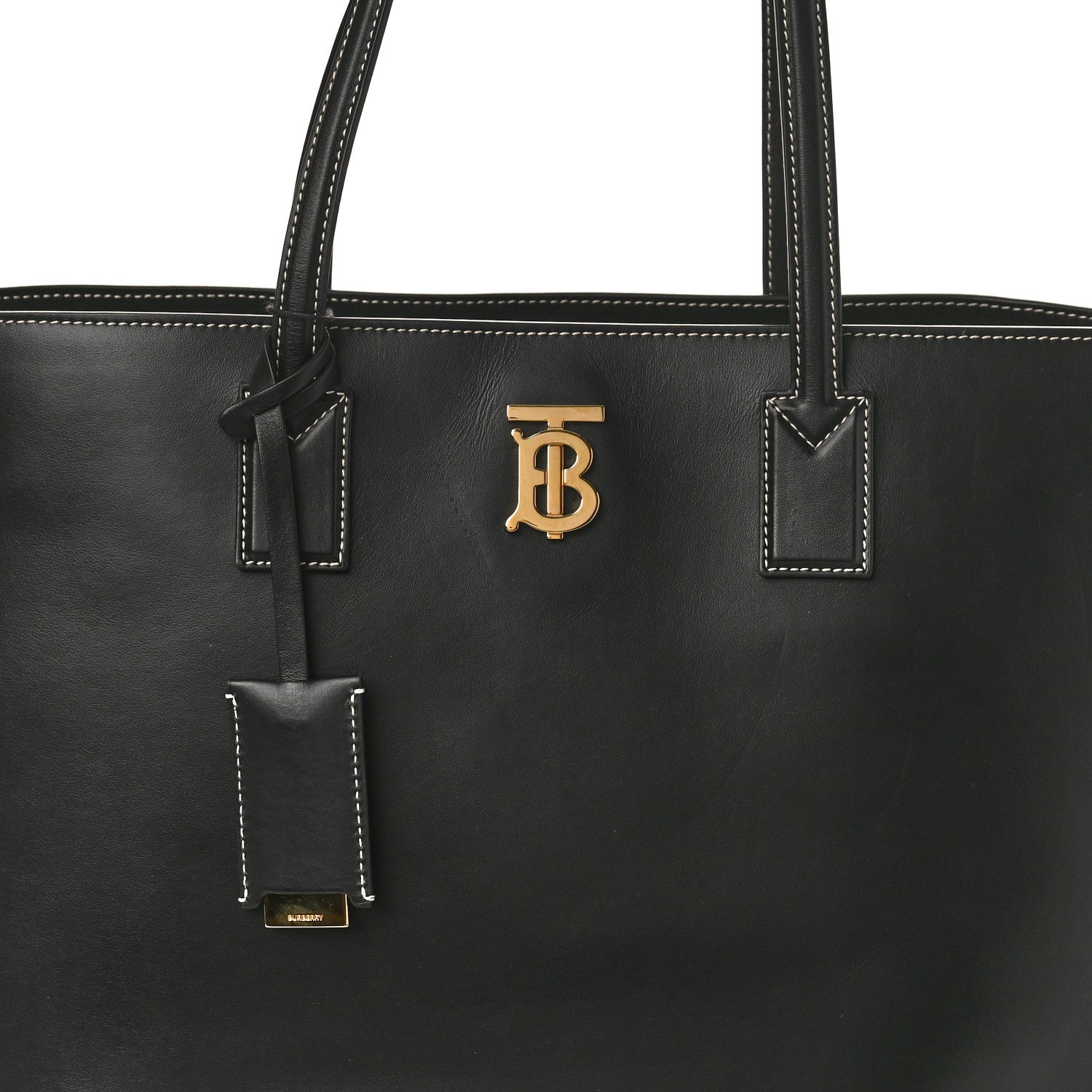Burberry Calfskin Monogram Motif TB Medium Soft Tote Black 7 of 9