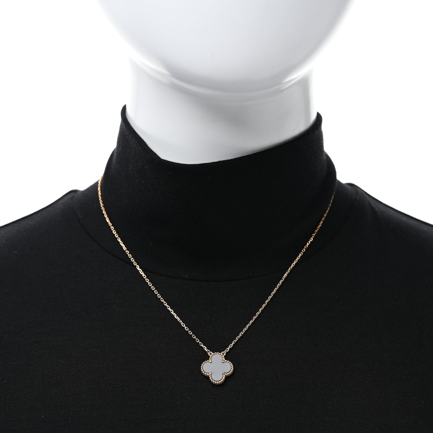 Van Cleef & Arpels 18K Yellow Gold Black Onyx Vintage Alhambra Pendant Necklace 3 of 5