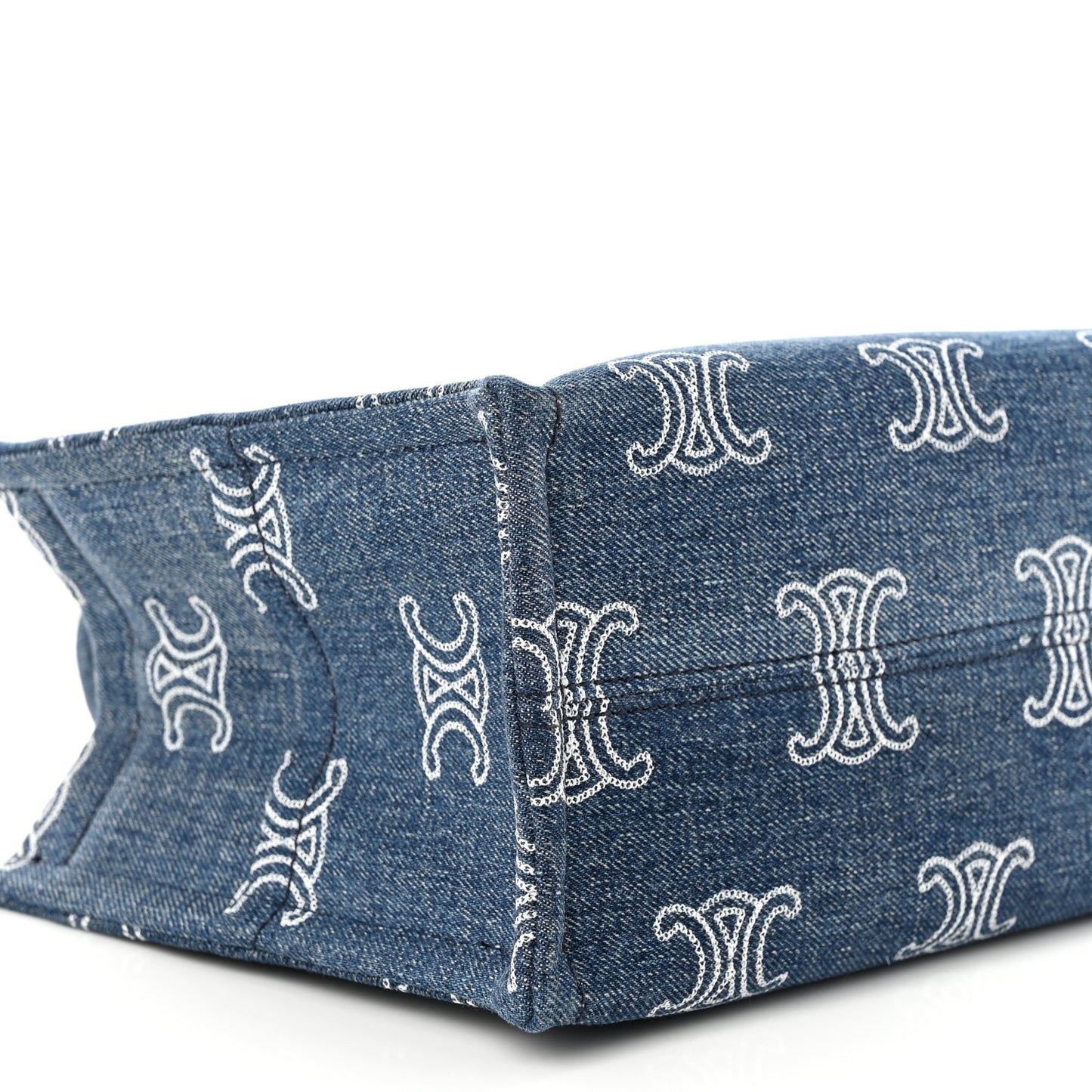 Denim Calfskin Triomphe Print Cabas Blue Tan