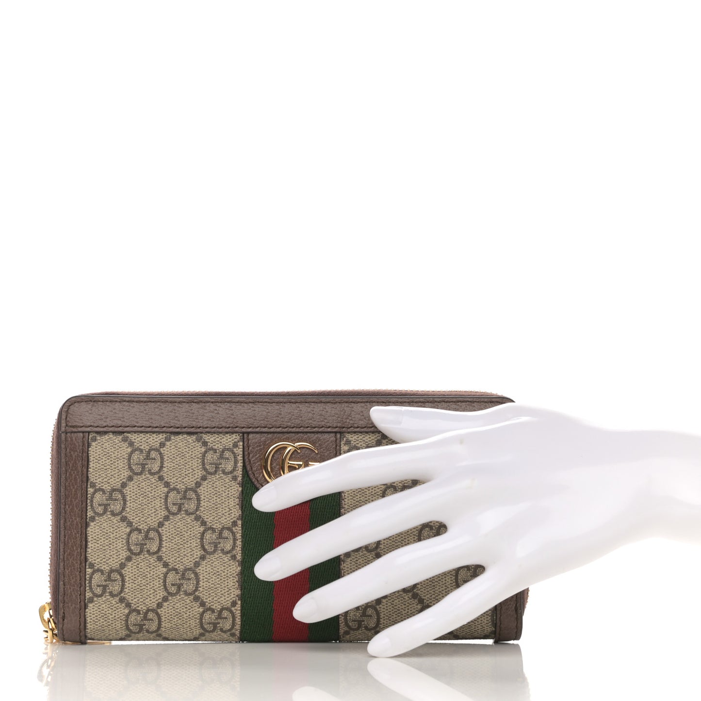 GG Supreme Monogram Web Ophidia Zip Around Wallet Brown