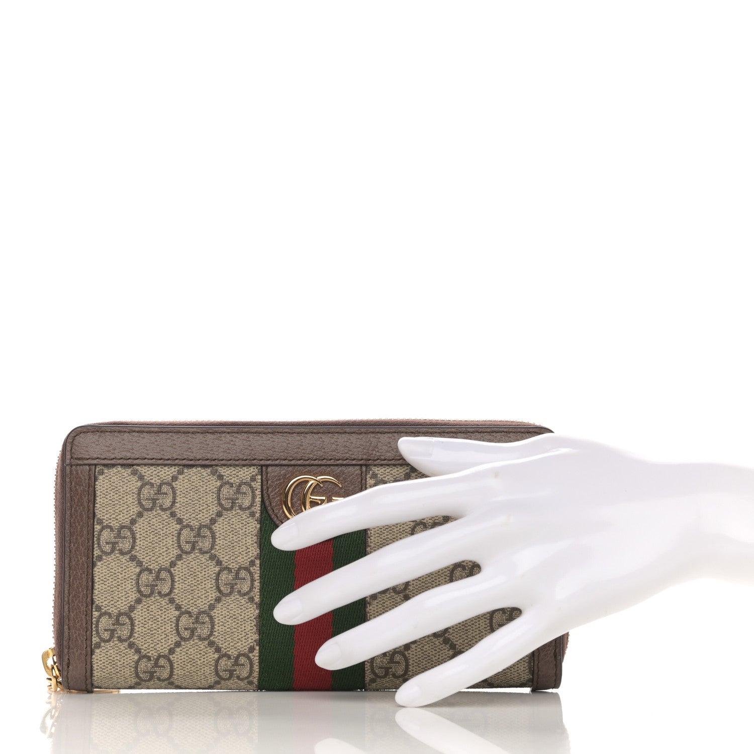 Gucci GG Supreme Monogram Web Ophidia Zip Around Wallet Brown 2 of 8