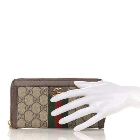 GG Supreme Monogram Web Ophidia Zip Around Wallet Brown