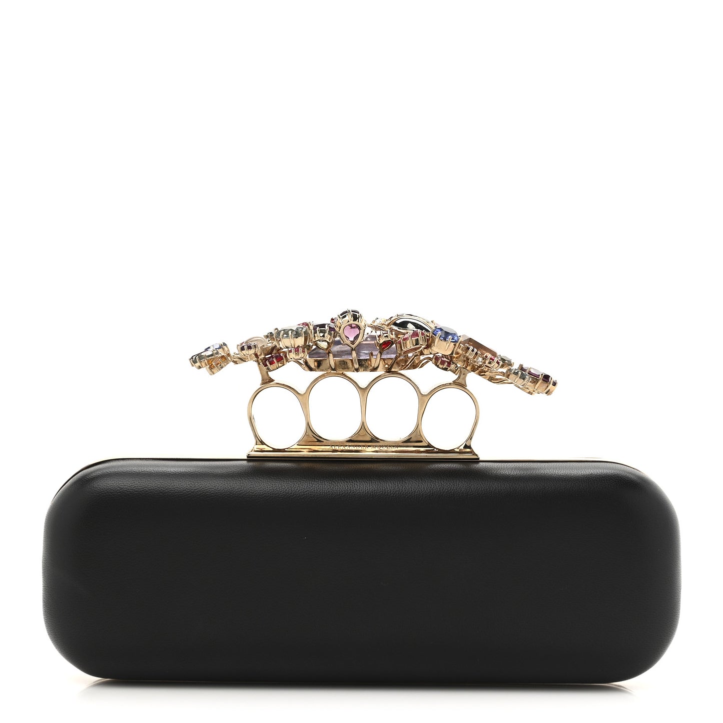 Nappa Crystal Knuckle Box Clutch Black
