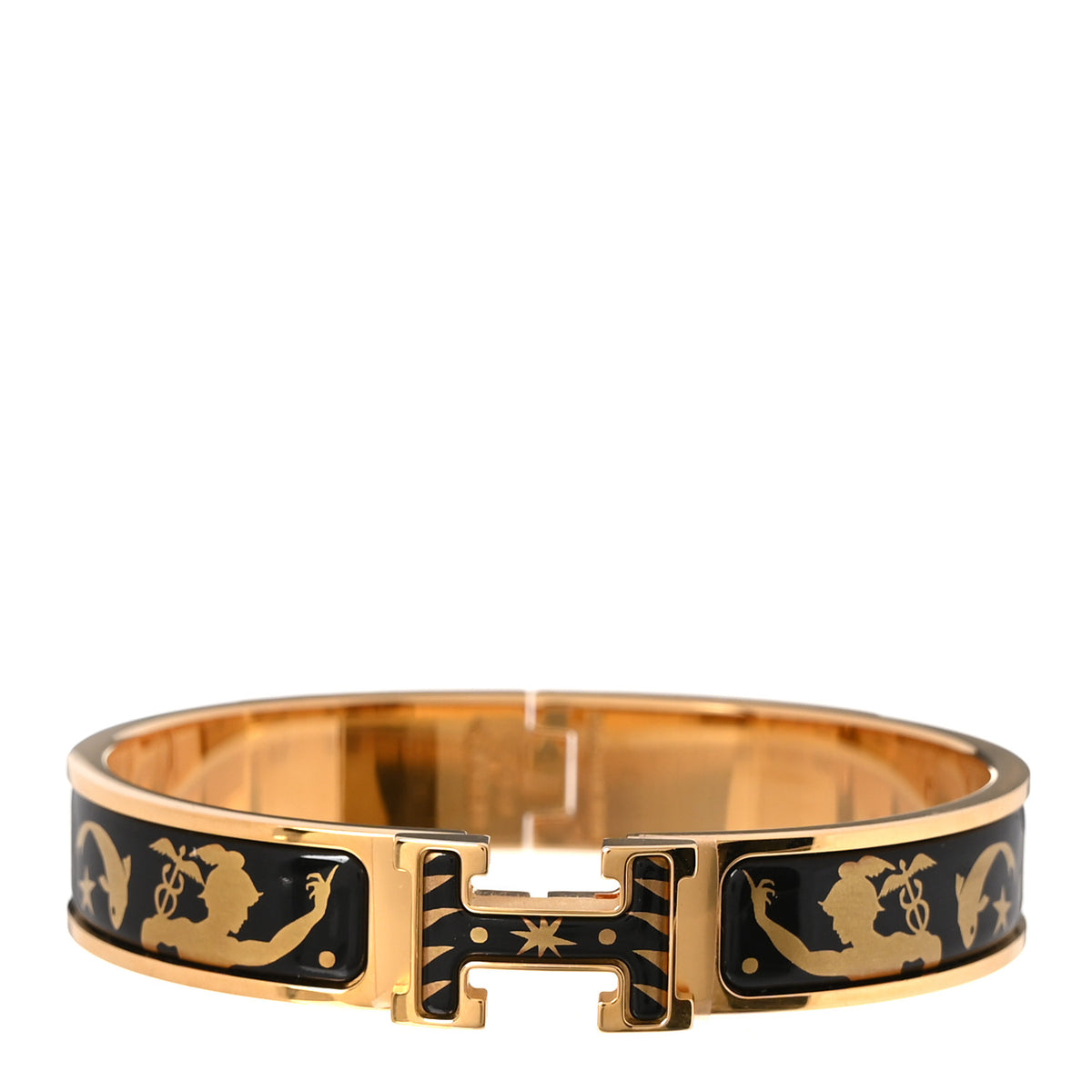 Enamel Printed D'Orphee Narrow Clic Clac H Bracelet GM Gold Black