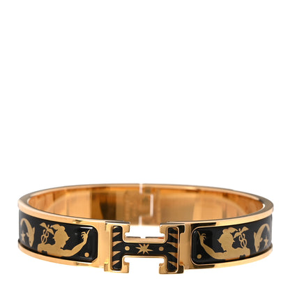 Hermes Enamel Printed D'Orphee Narrow Clic Clac H Bracelet GM Gold Black 1 of 4
