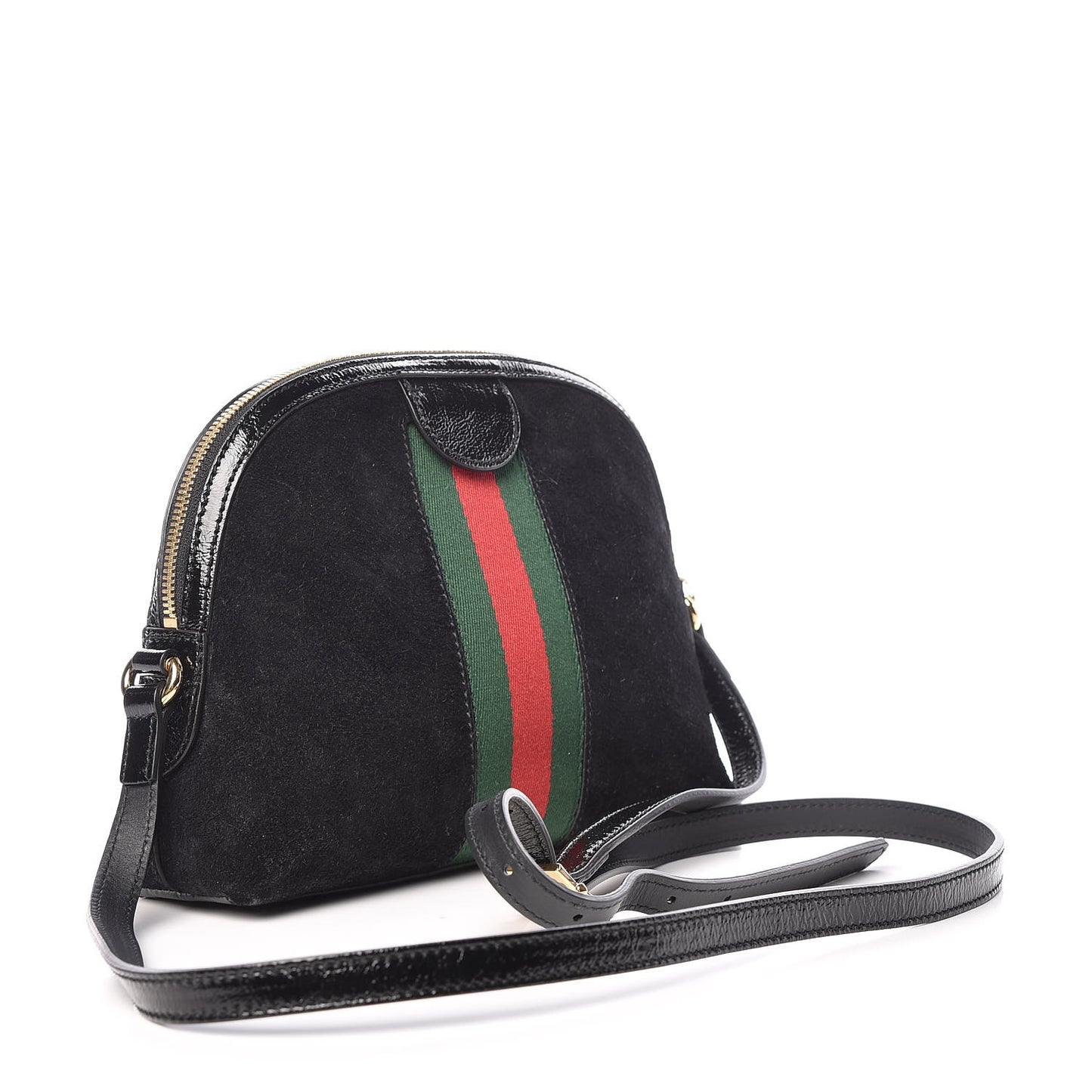 Suede Patent Web GG Small Ophidia Dome Shoulder Bag Black