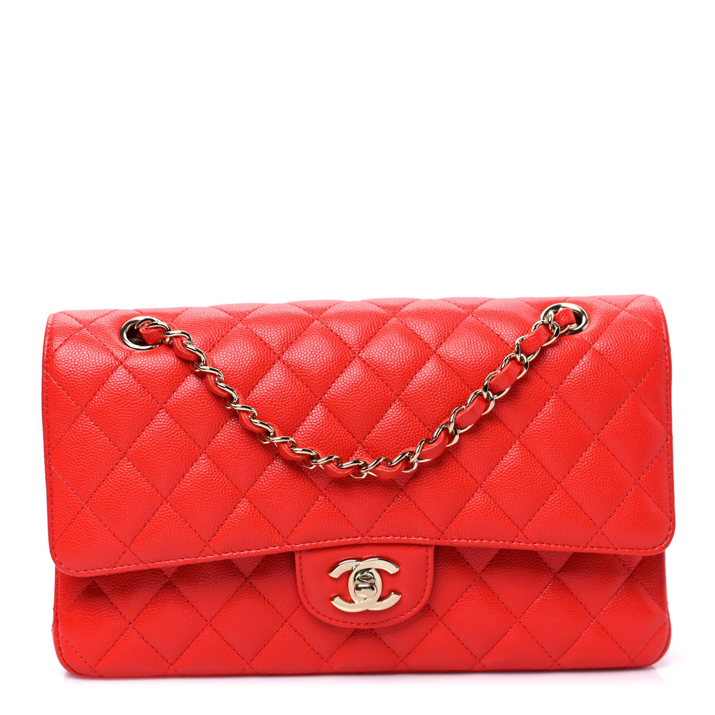 Caviar Quilted Medium Double Flap Red