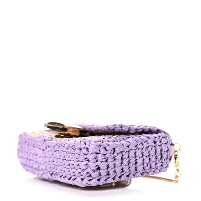 Fendi Raffia Vitello Seta FF Woven Nano Baguette Charm Anemone Natural 8 of 8