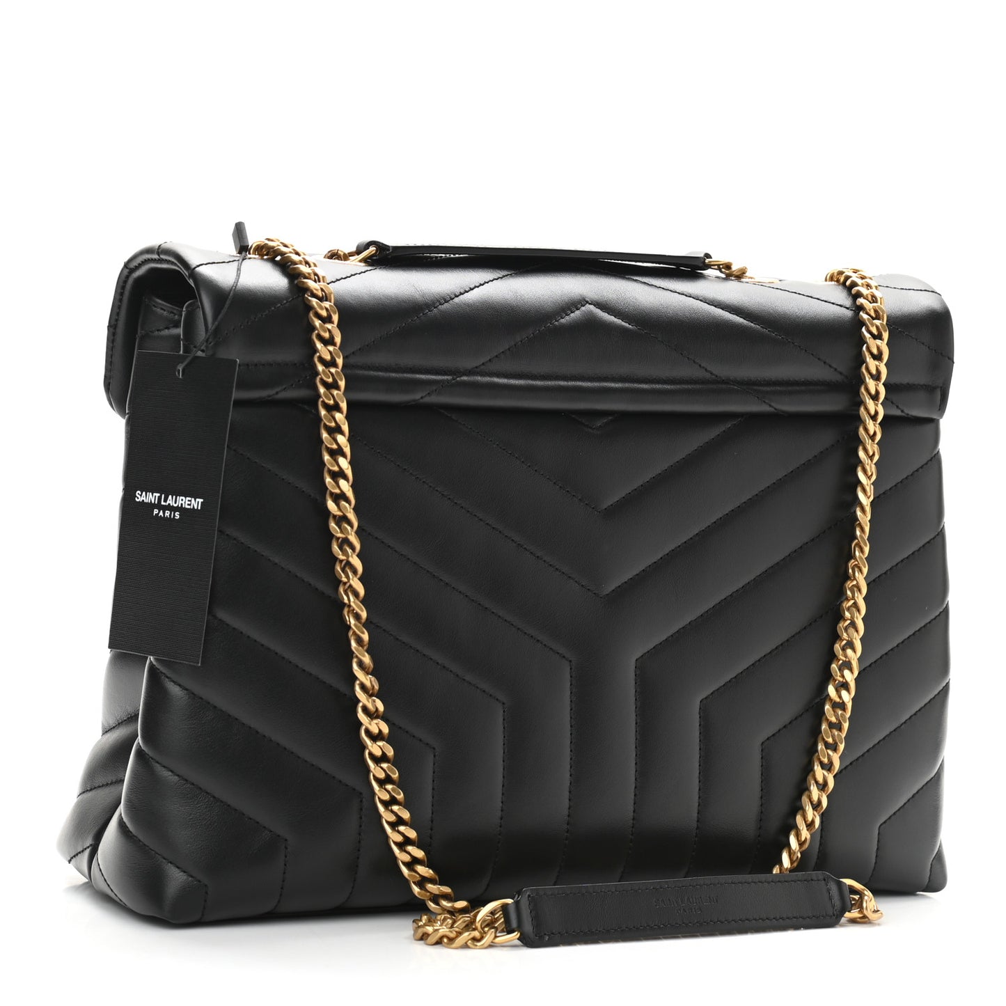 Calfskin Y Quilted Monogram Medium Loulou Chain Satchel Black