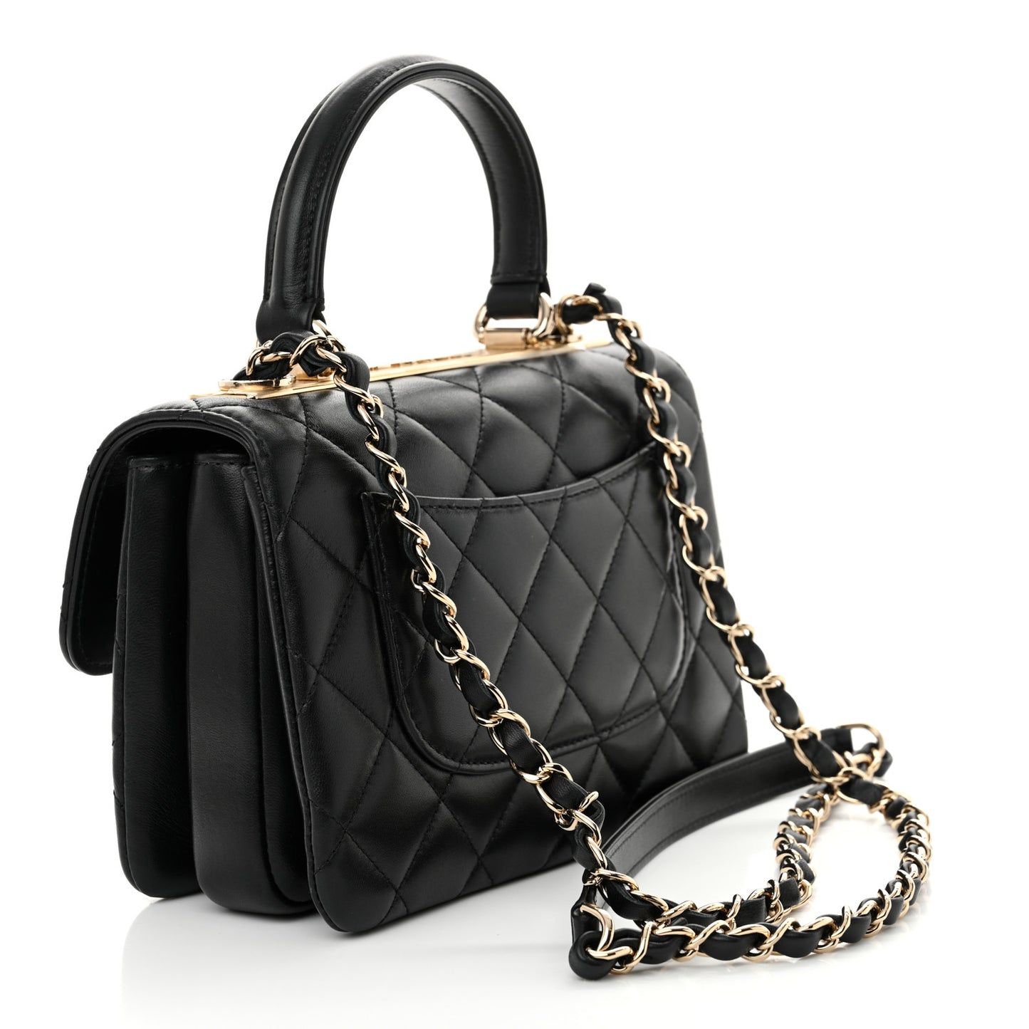 Lambskin Crystal Quilted Mini Trendy CC Dual Handle Flap Bag Black