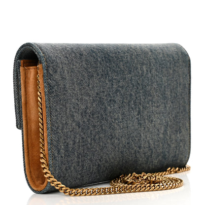 Saint Laurent Denim Monogram Chain Wallet Rodeo Blue Cinnamon 4 of 10