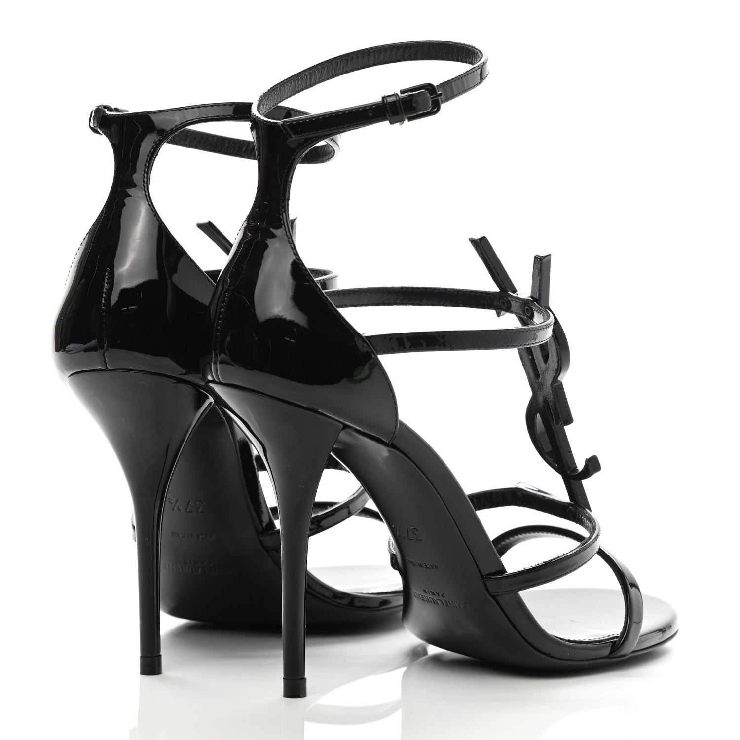 Saint Laurent Patent Calfskin Cassandra 110 Sandals 37.5 Black 4 of 9