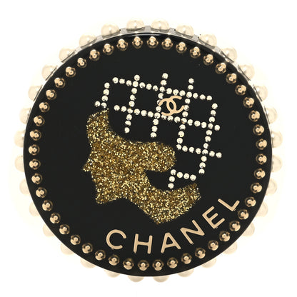 Chanel Strass Resin Pearl Coco Chanel Profile Brooch Black 1 of 4