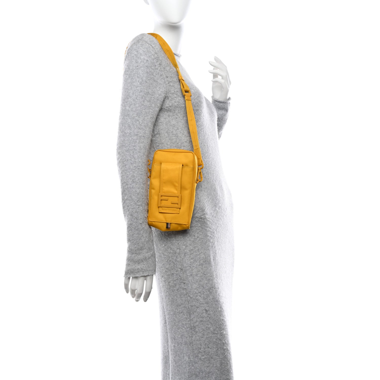 Fendi Econyl Nylon Cuoio Romano Monochrome Baguette Crossbody Phone Pouch Sunflower 2 of 10