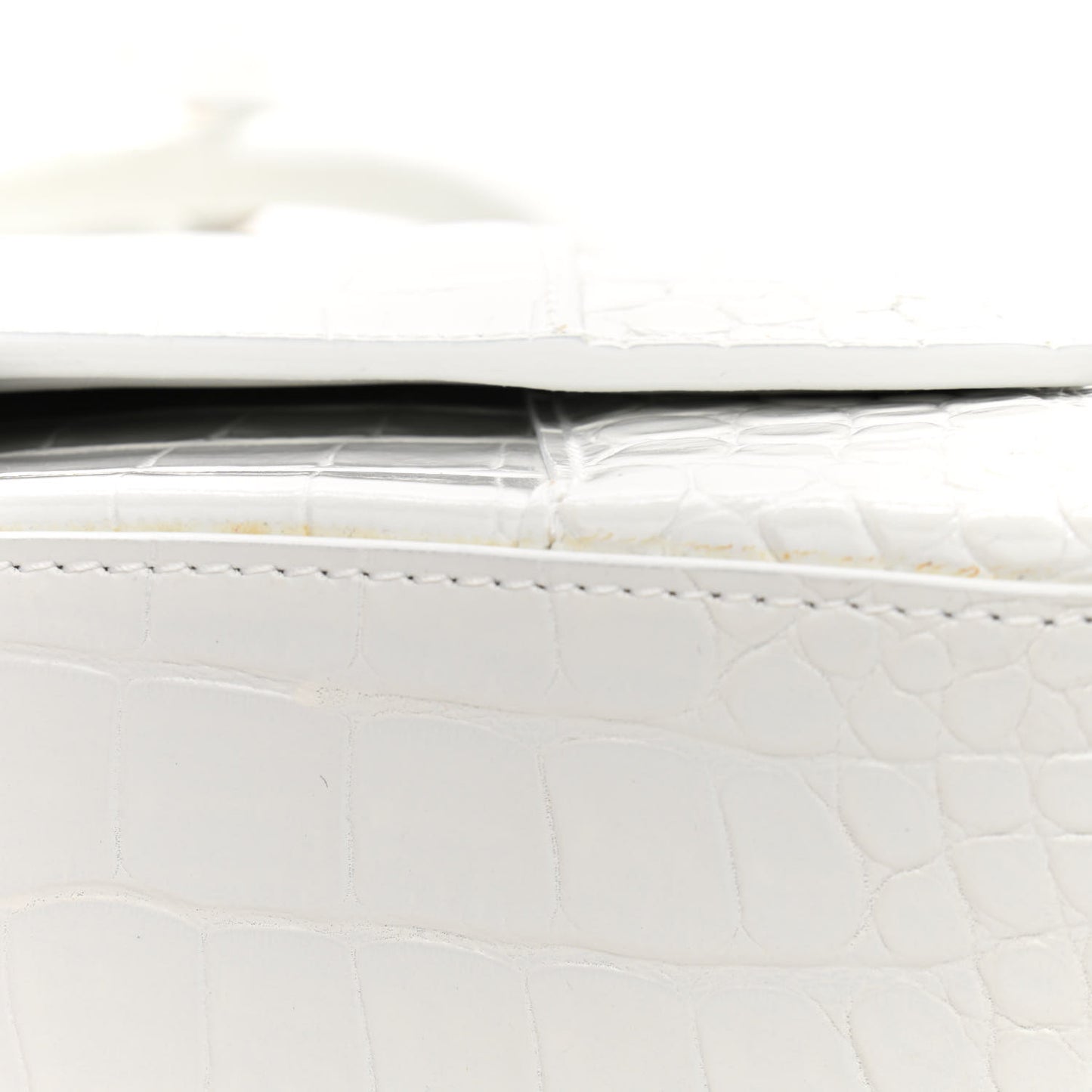 Calfskin Crocodile Embossed Small Hourglass Top Handle Bag White