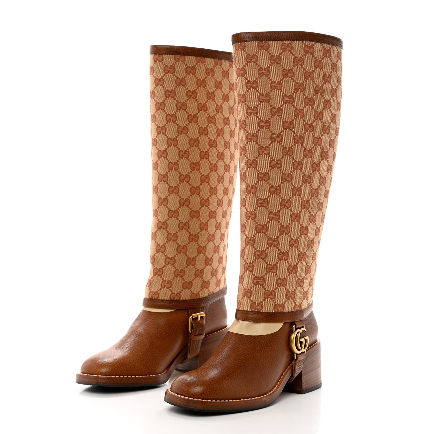 Gucci GG Monogram Calfskin Lola Tall Boots 38 Beige Ruggine Cuir 3 of 13