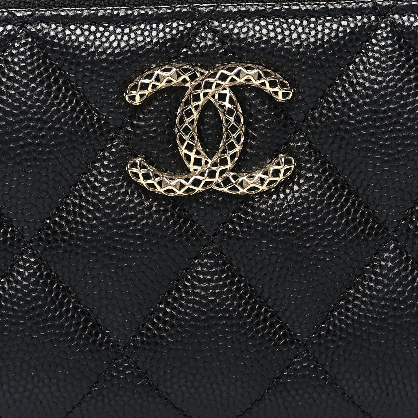 Caviar Quilted Perforated CC Zip Coin Purse Black