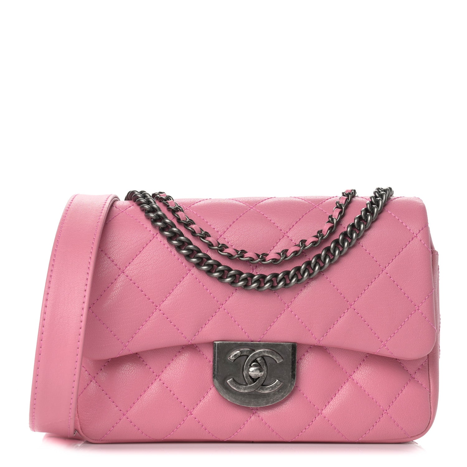 Chanel Shiny Goatskin Quilted Small Double Carry Waist Chain Flap Pink 1 of 9