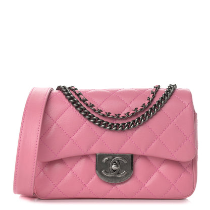 Chanel Shiny Goatskin Quilted Small Double Carry Waist Chain Flap Pink 1 of 9