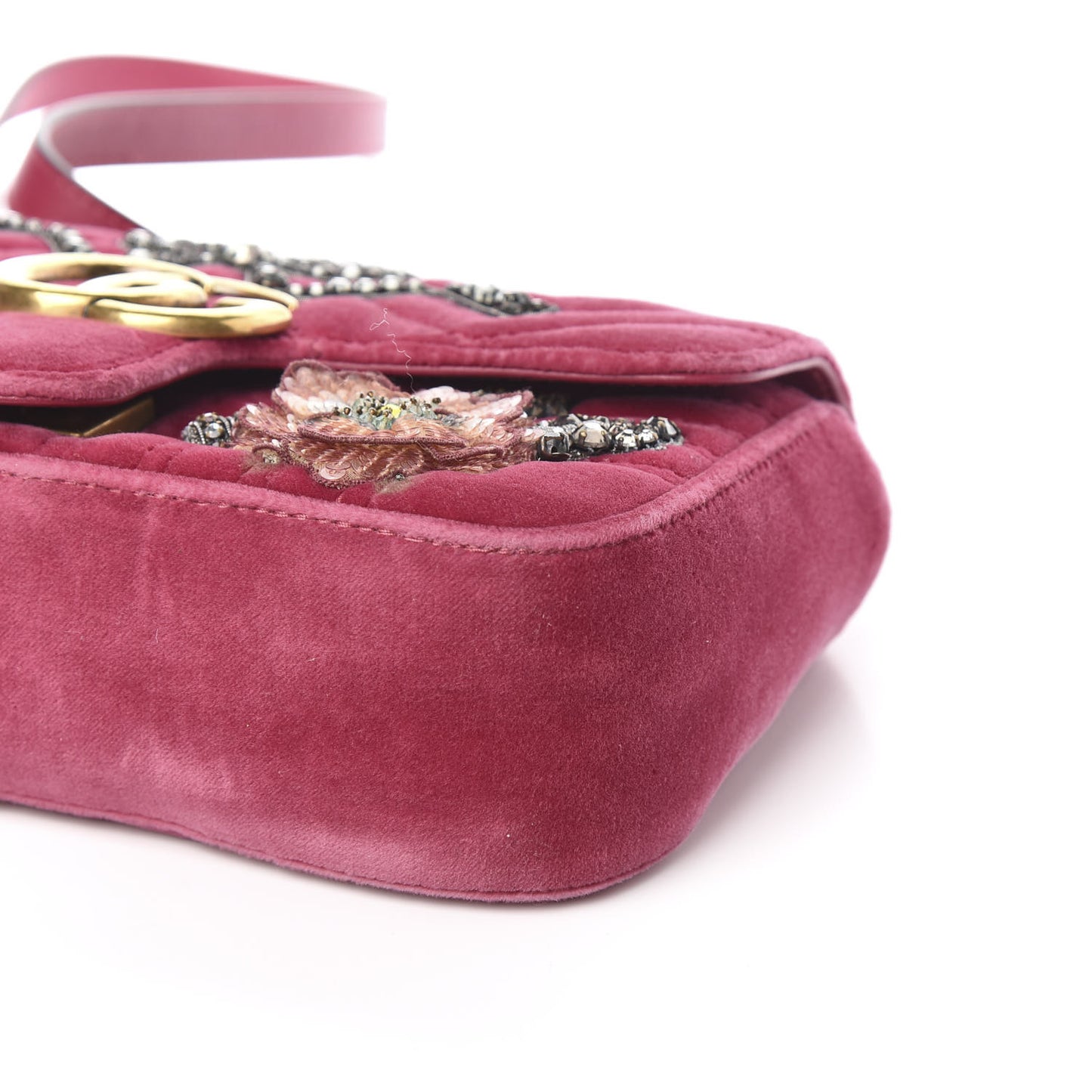 Velvet Matelasse Embroidered Mini GG Marmont Shoulder Bag Light Raspberry Rose