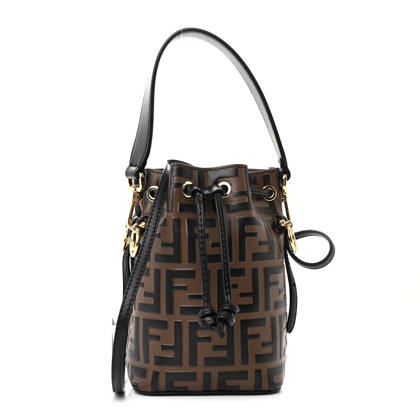 Vitello Liberty F is Fendi Bi-Color FF 1974 Embossed Mini Mon Tresor Bucket Bag Maya Black