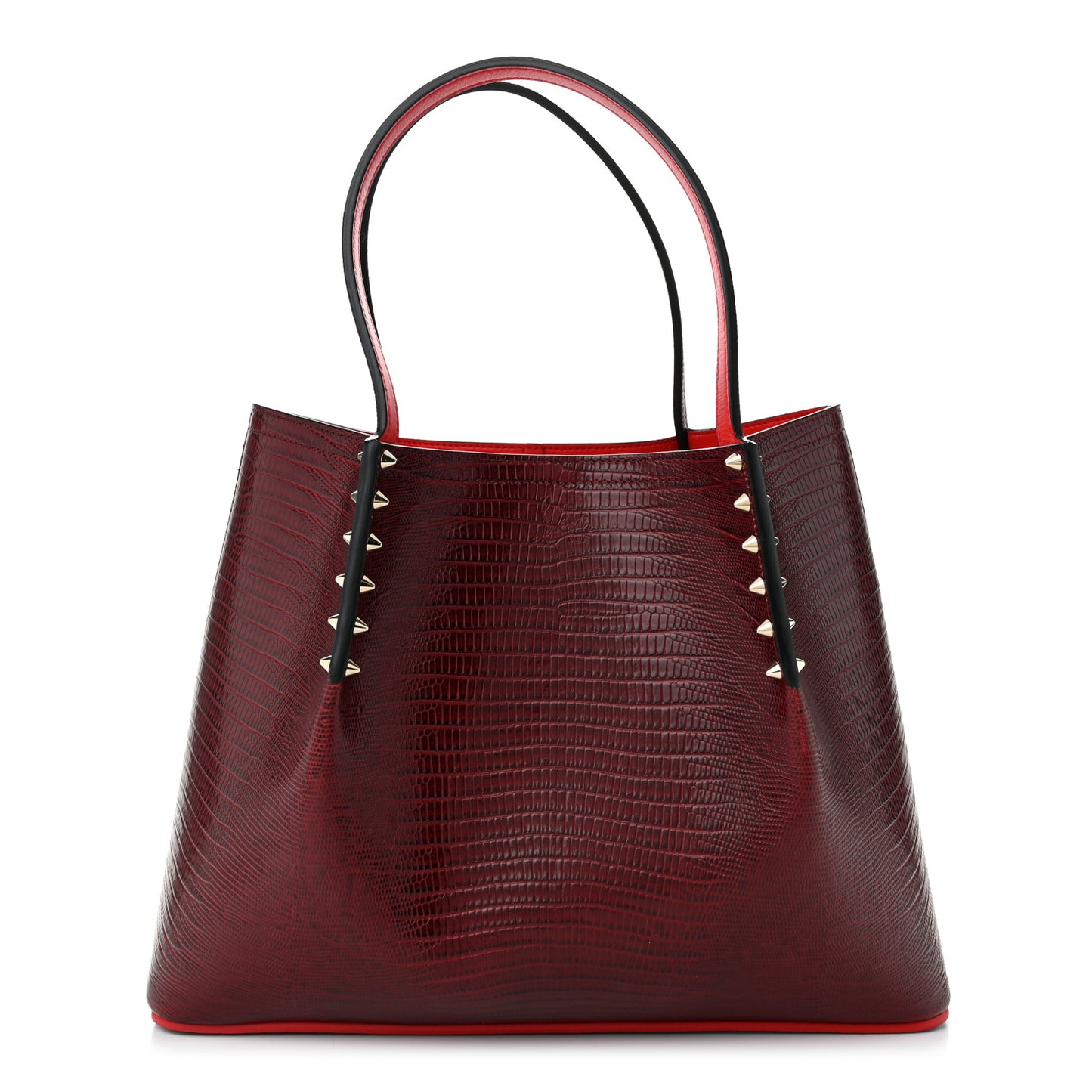 Lizard Embossed Calfskin Spiked Small Cabarock Shopper Tote Bourbon