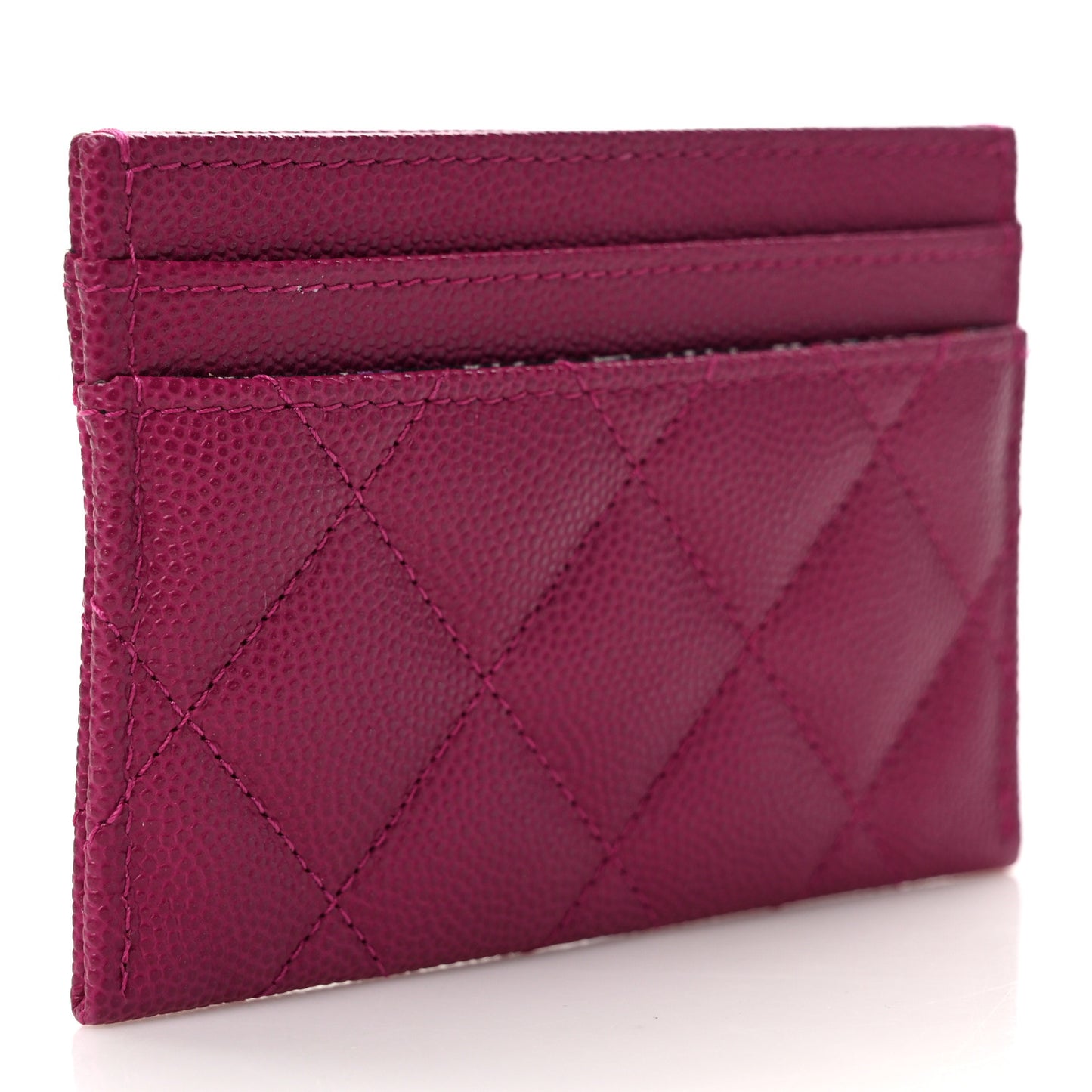 Caviar Quilted Chain Embossed CC Card Holder Fuchsia