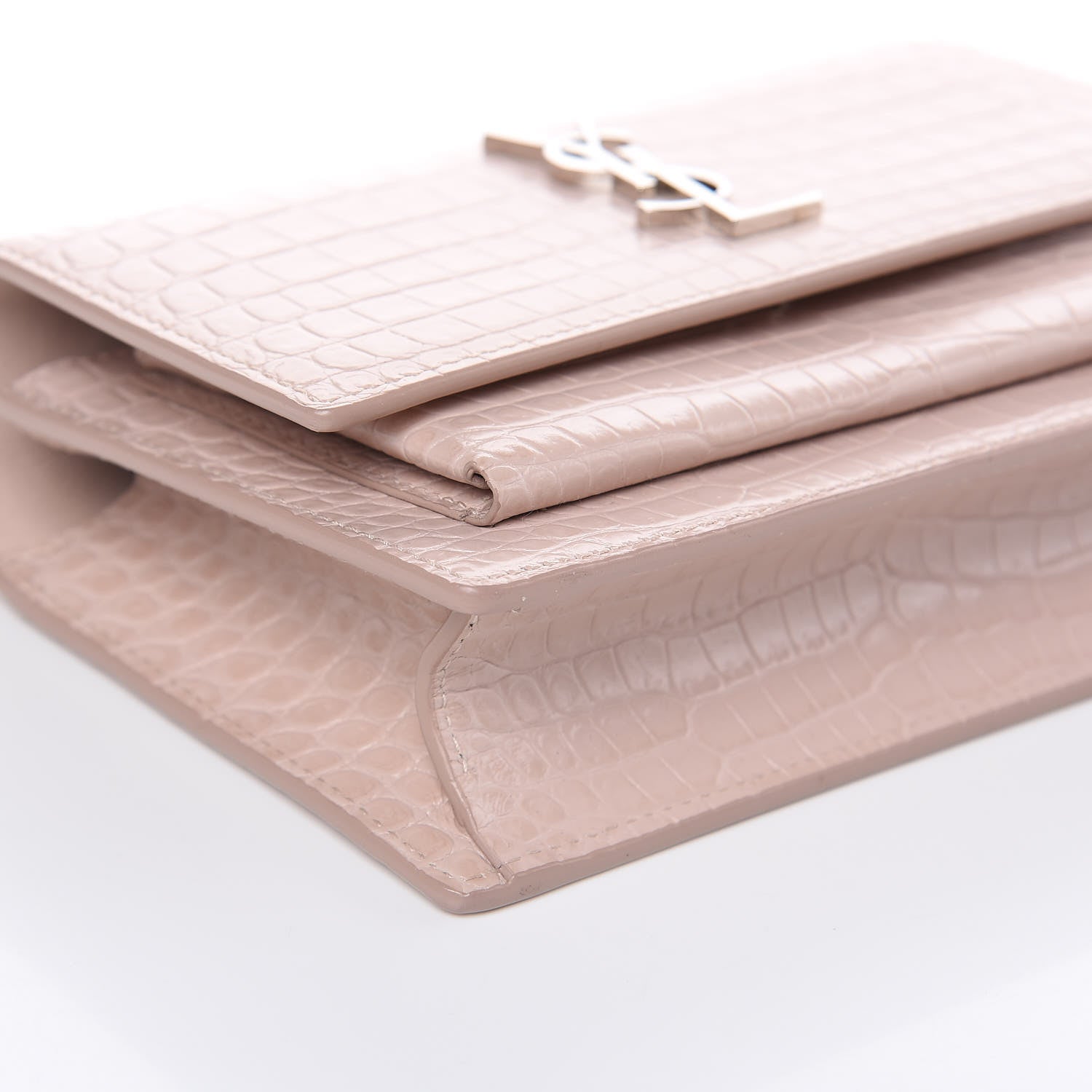 Saint Laurent Calfskin Crocodile Embossed Monogram Sunset Chain Wallet Soft Nude 7 of 9