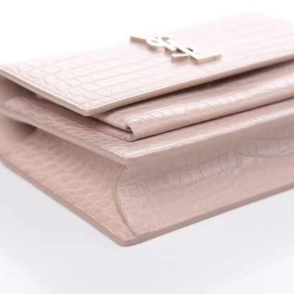 Saint Laurent Calfskin Crocodile Embossed Monogram Sunset Chain Wallet Soft Nude 7 of 9