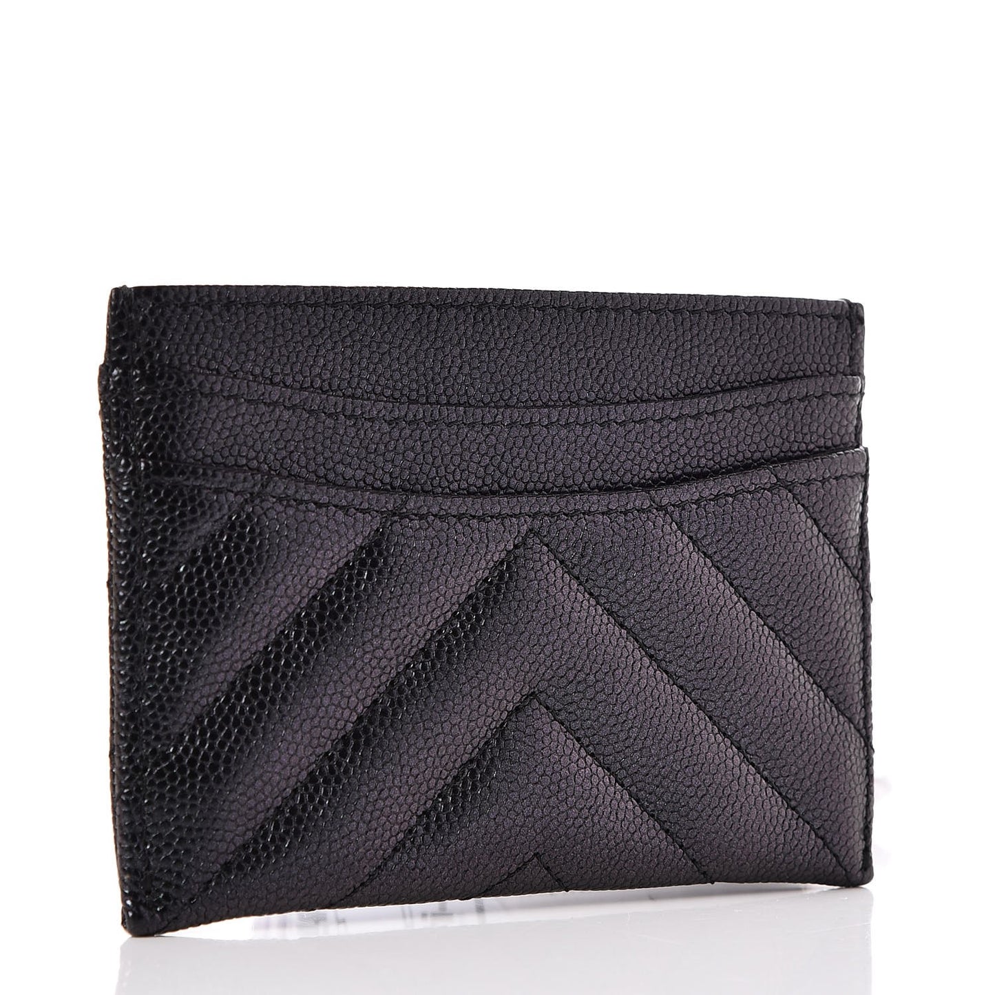 Iridescent Caviar Chevron Quilted Card Holder Black