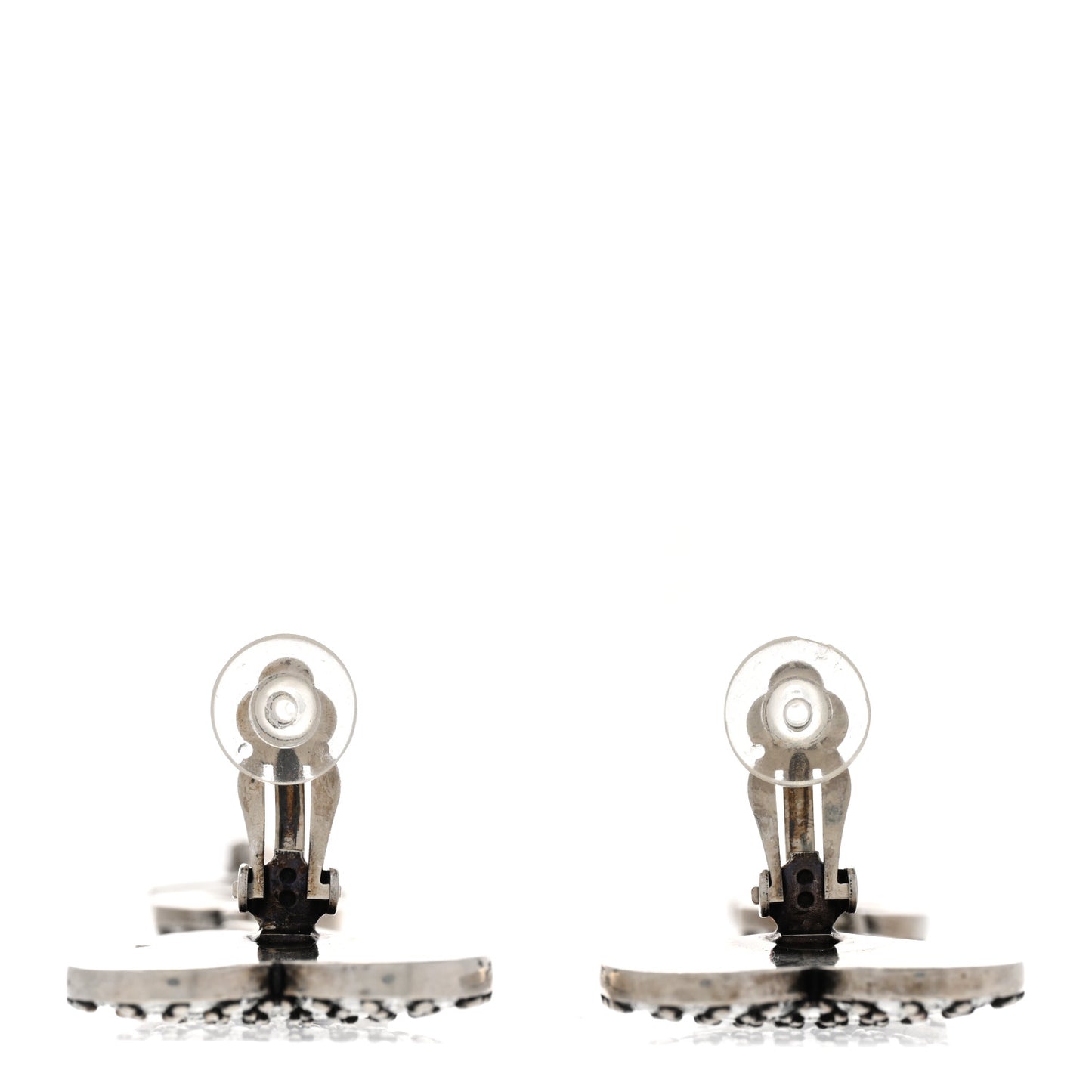 Brass Crystal Monogram Heart Drop Clip Earrings Silver