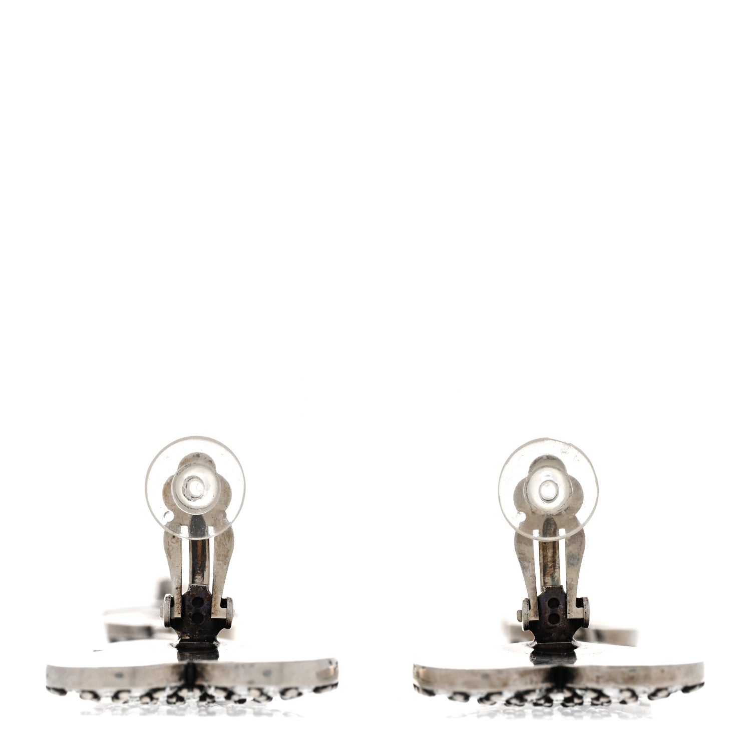 Saint Laurent Brass Crystal Monogram Heart Drop Clip Earrings Silver 3 of 4