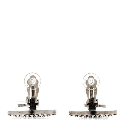 Saint Laurent Brass Crystal Monogram Heart Drop Clip Earrings Silver 3 of 4