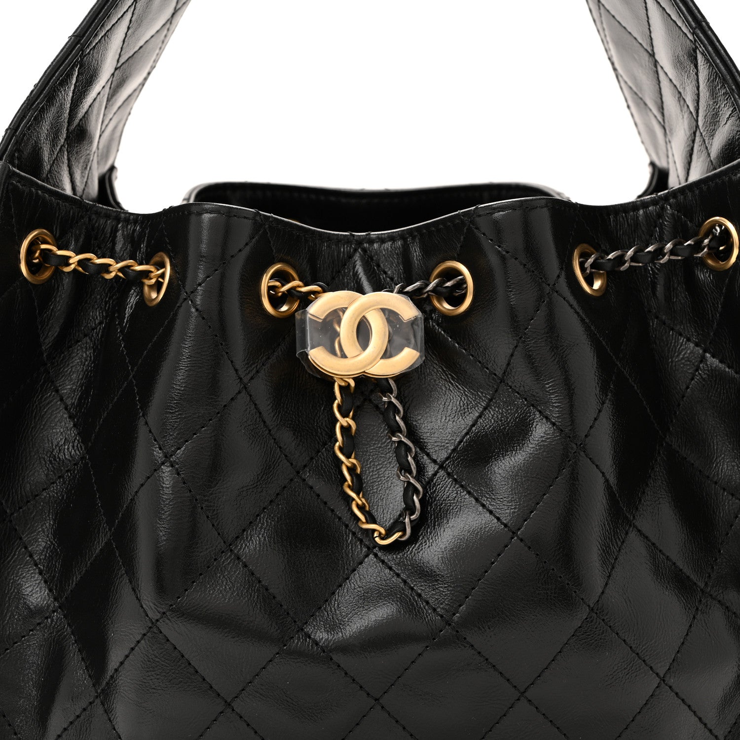 Chanel Shiny Crumpled Calfskin Quilted Small Chanel 25 Handbag Black 8 of 10