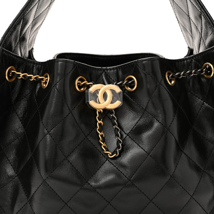 Chanel Shiny Crumpled Calfskin Quilted Small Chanel 25 Handbag Black 8 of 10