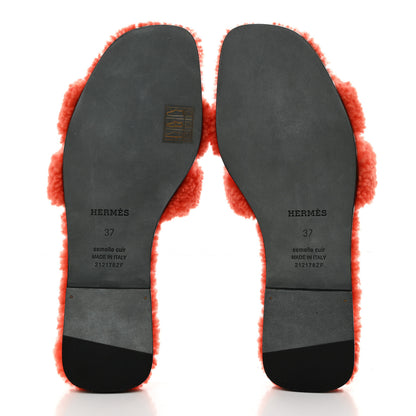 Hermes Woolskin Oran Sandals 37 Orange 5 of 8