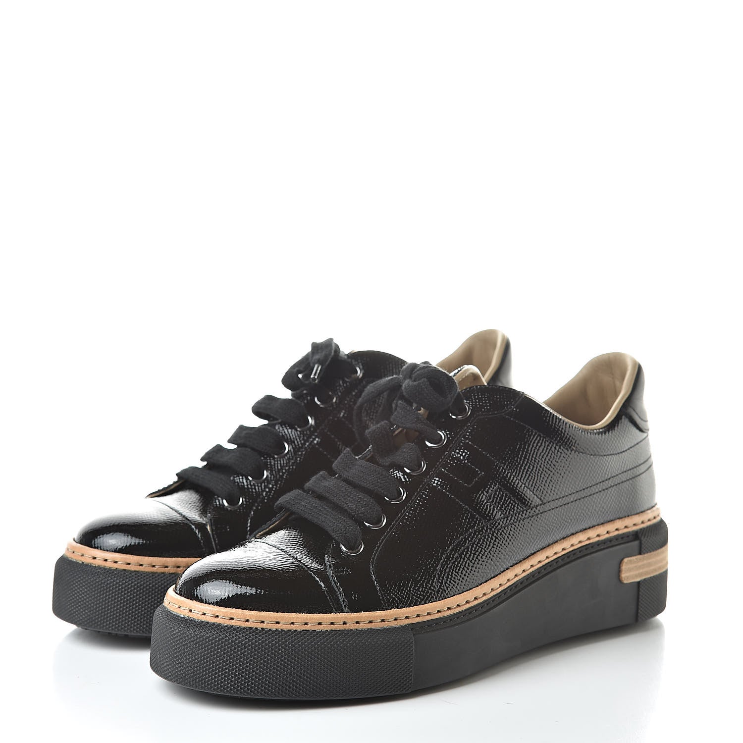 Hermes Patent Epsom Womens Polo Sneakers 37 Black 3 of 8
