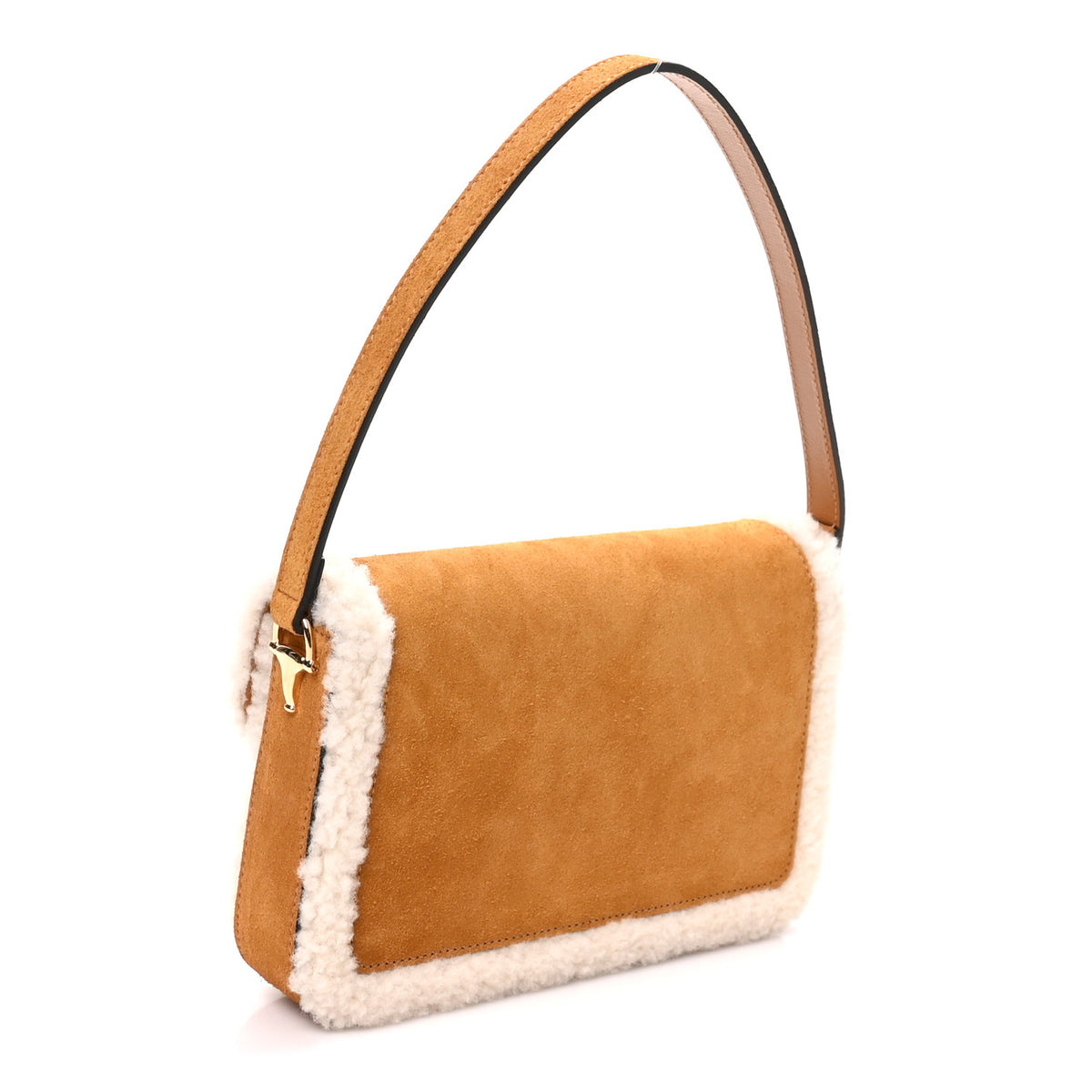 Gucci Suede Shearling Horsebit Mini 1955 Shoulder Bag Honey Beige Milk 4 of 12