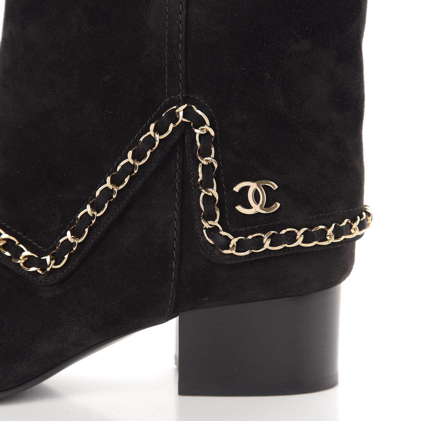 Suede Calfskin Chain CC Short Boots 38.5 Black
