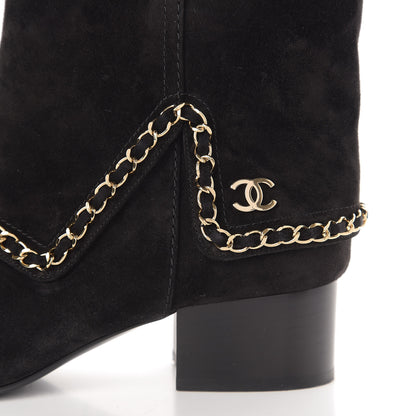 Chanel Suede Calfskin Chain CC Short Boots 38.5 Black 11 of 12