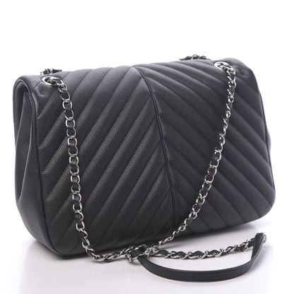 Chanel Caviar Chevron Quilted Large Puffy CC Flap Black 3 of 11