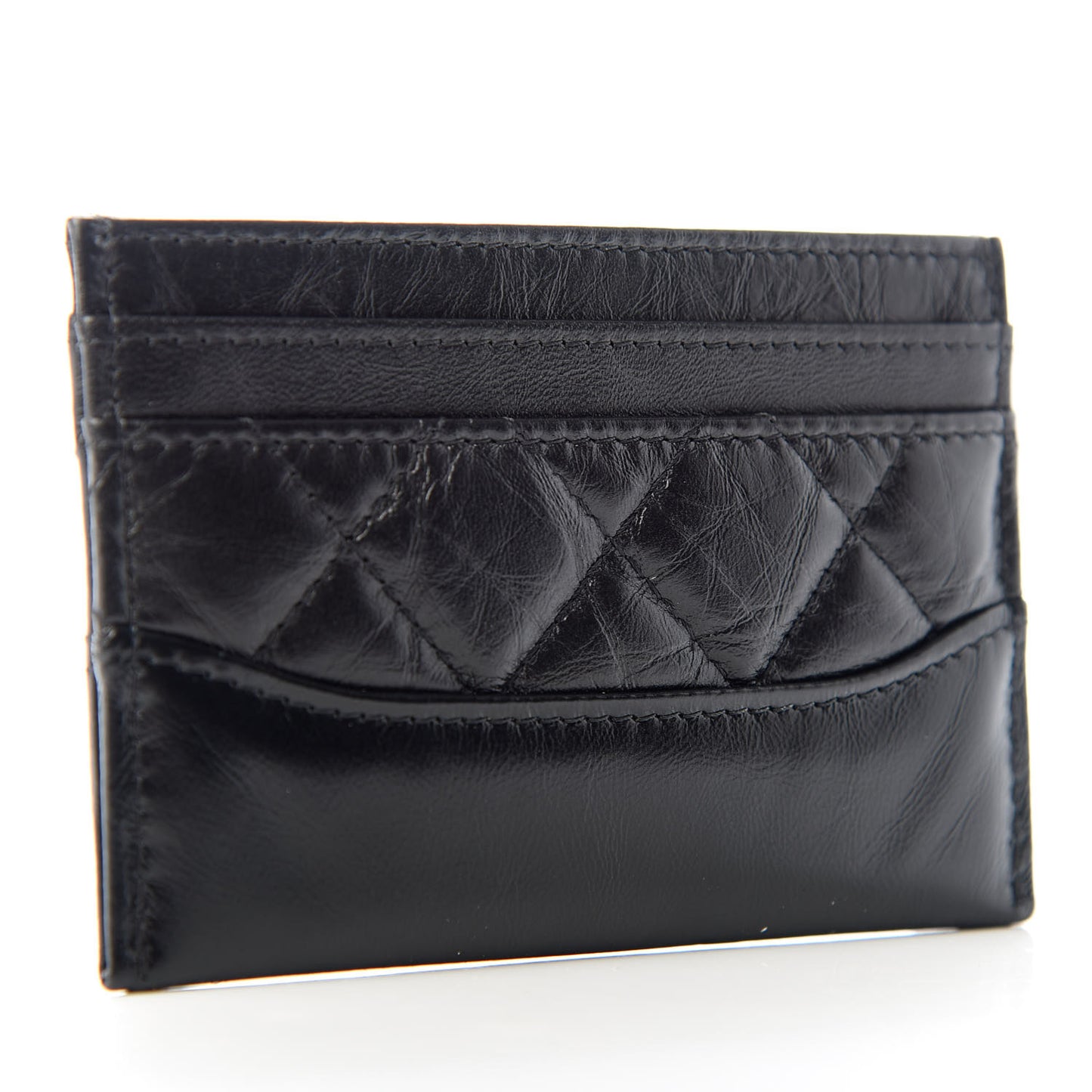 Aged Calfskin Quilted Gabrielle Card Holder Wallet So Black