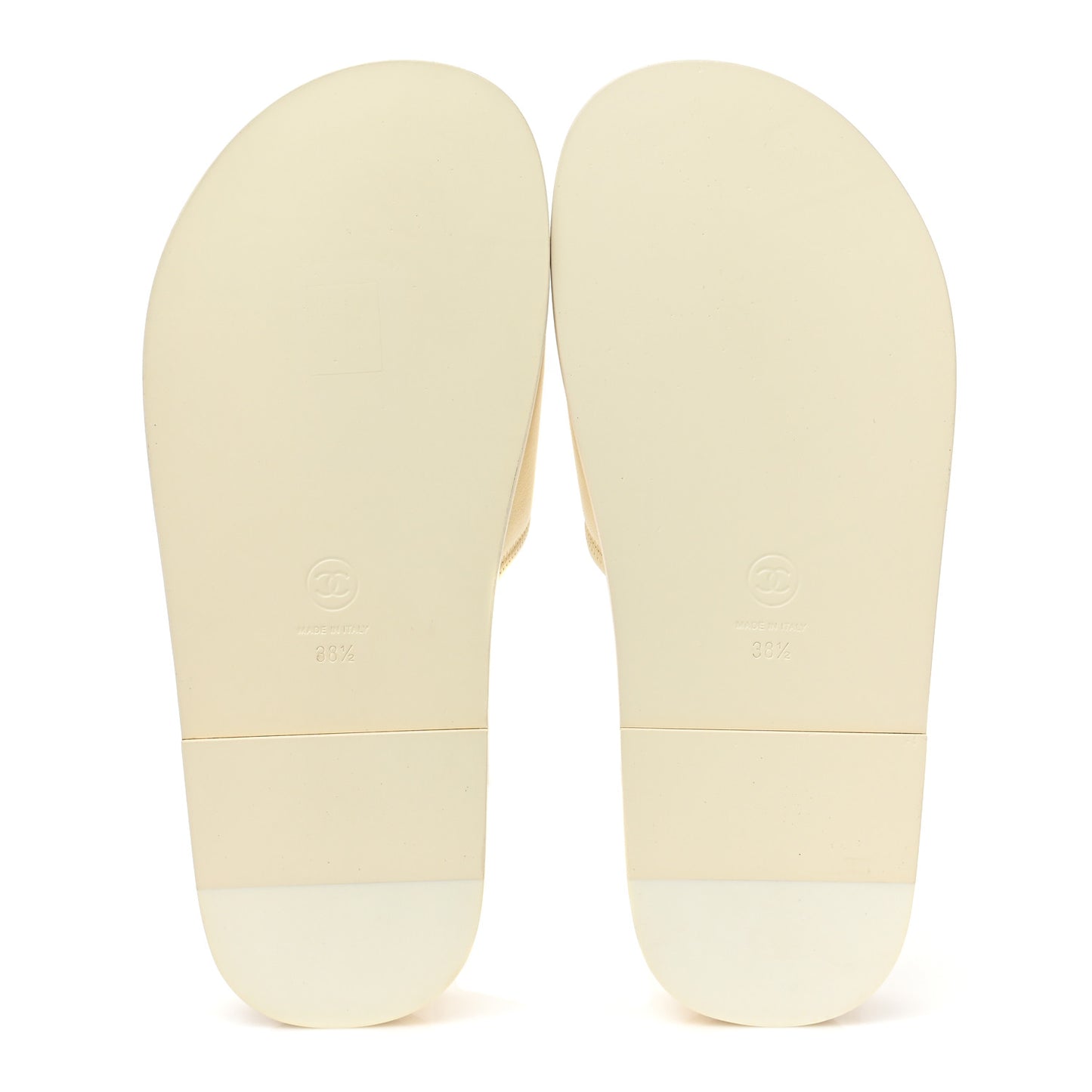 Lambskin Cha-Nel Mule Sandals 38.5 Ivory Multicolor